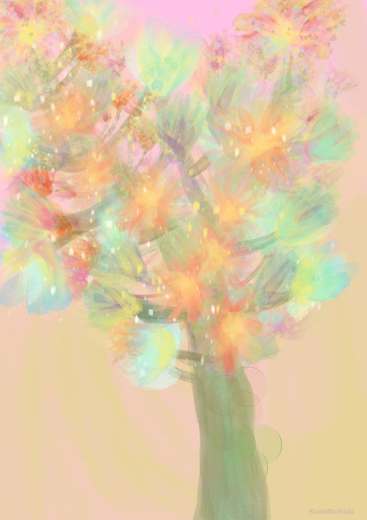 Tre abstrakt med blomster
