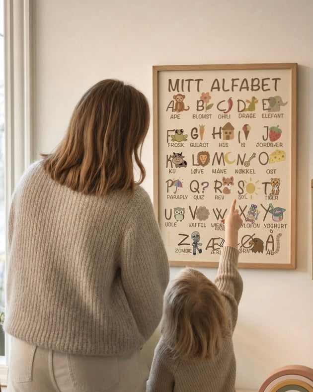 MITT ALFABET – håndtegnet plakat til barnerommet